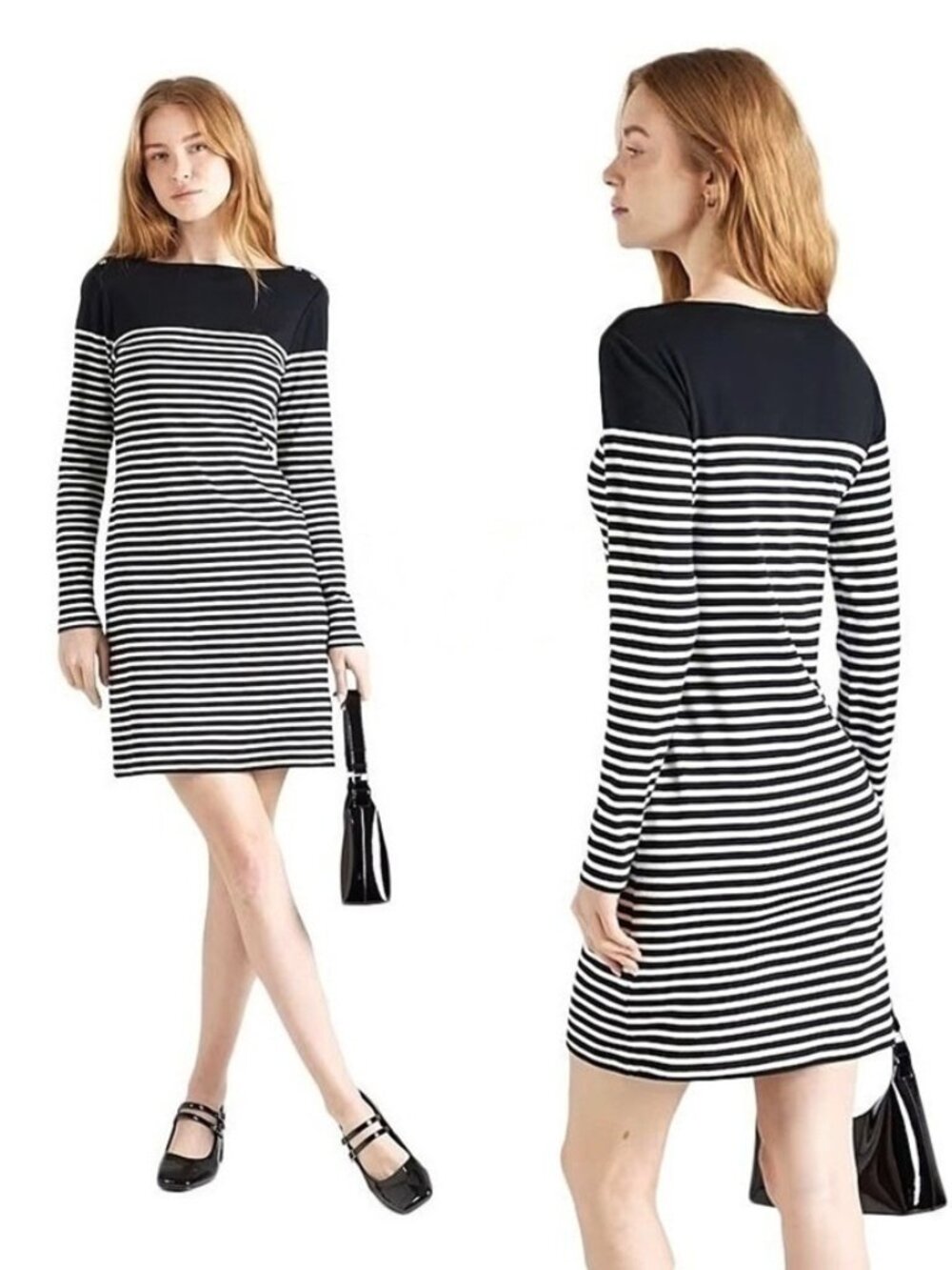 NWT LAUREN Ralph Lauren Striped Cotton Boatneck Dress/ Large